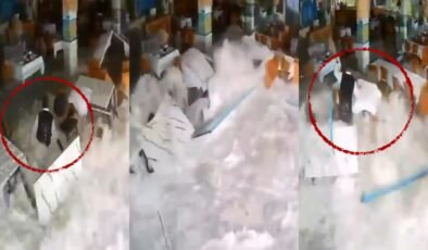 Antalya'da yıkıp geçen dalgalar: Restorana dalıp garsonu metrelerce sürükledi