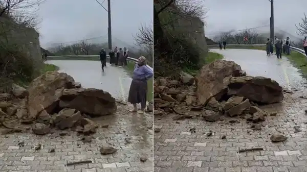 Mahalle yolu heyelan nedeniyle ulaşıma kapandı!