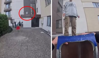 O anlar kask kamerasına yansıdı! Kurye önce siparişini teslim etti, sonra damda kalan çocuğu kurtardı