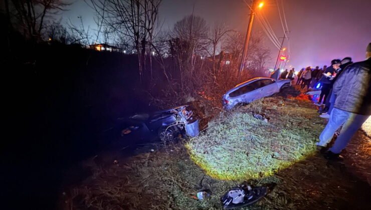 Çarpışan otomobiller kanala devrildi: Yaralılar var!