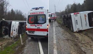 Çatalca'da polisleri taşıyan otobüs devrildi: 3'ü polis 4 yaralı