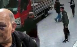 Sokak ortasında taşlı yumruklu darp! 3 çocuğun yaşlı adama saldırısı kamerada