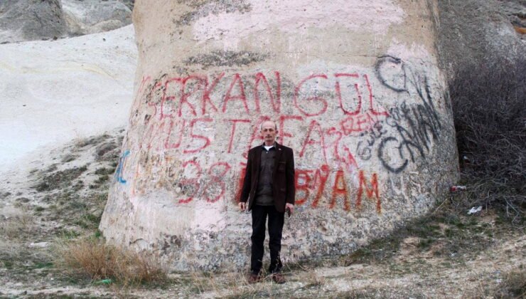 Kapadokya’nın girişinde 'sprey boya' ayıbı: Doğa harikası peribacalarını bu hale getirdiler!