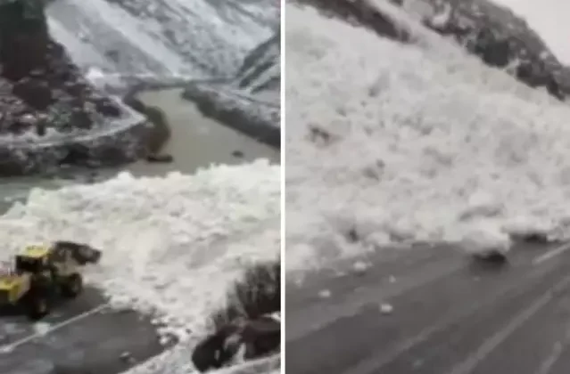 Hakkâri-Çukurca kara yoluna çığ düştü! Sürücüler yolda kaldı