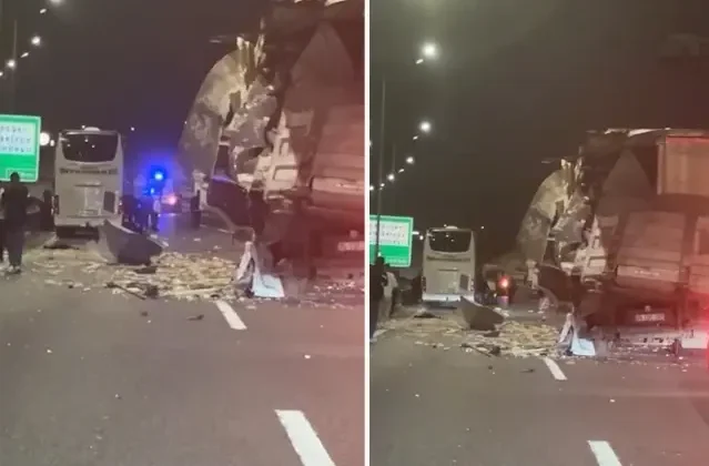 Kuzey Marmara Otoyolu'nda tır ile yolcu otobüsü çarpıştı, 10 kişi yaralandı