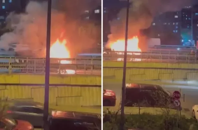 Okmeydanı'nda ticari takside yangın: Yolcular son anda tahliye edildi