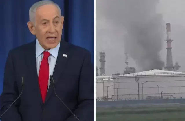 Netanyahu konuşurken, İran İsrail'in rafinelerini füzelerle vurdu