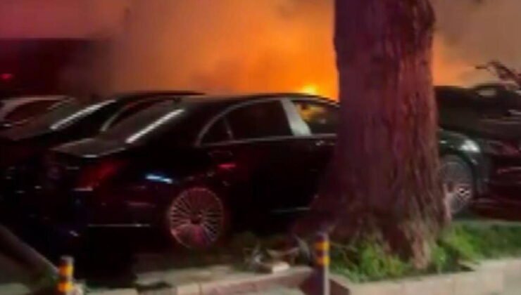 Beşiktaş'da araç kiralama şirketinde yangın: 15 lüks araç alev alev yandı!