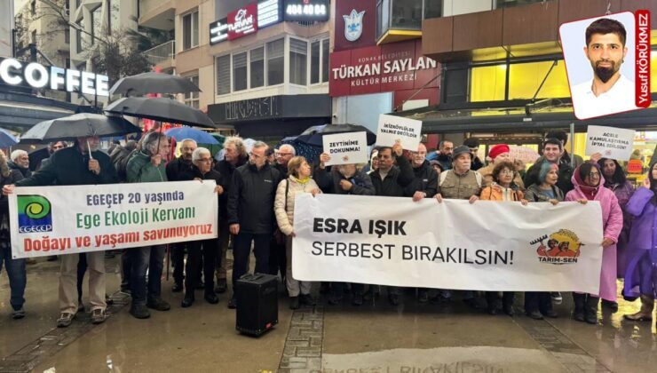 Sağanak yağmur altında Esra Işık’a destek eylemi: 'Esra’yı holdingci yargının elinden alacağız!'