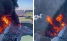 Erbil'de yağ deposunun vurulma anı ortaya çıktı! Bölgeden alevler yükseliyor