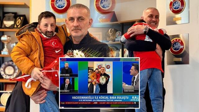 TFF Başkanı Köksal Baba'yı kucağına aldı! Spor programında kahkahalar havada uçtu